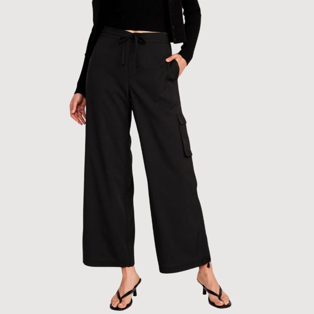 OLD NAVY Black High-Waisted StretchTech Wide-Leg Cargo Pants Medium Petite